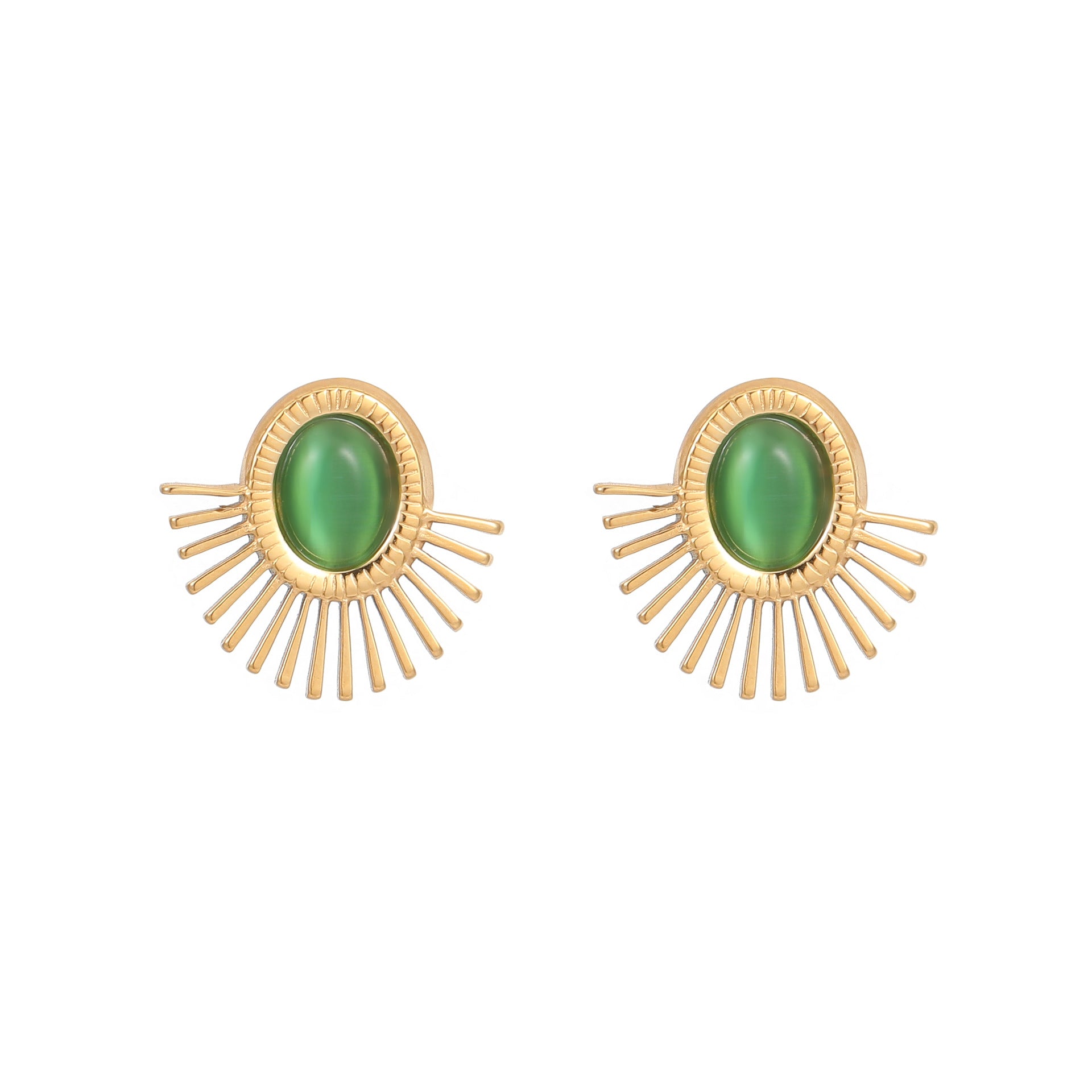 Wholesale Natural Turquoise Fan-shaped Hollow Stainless Steel Earrings